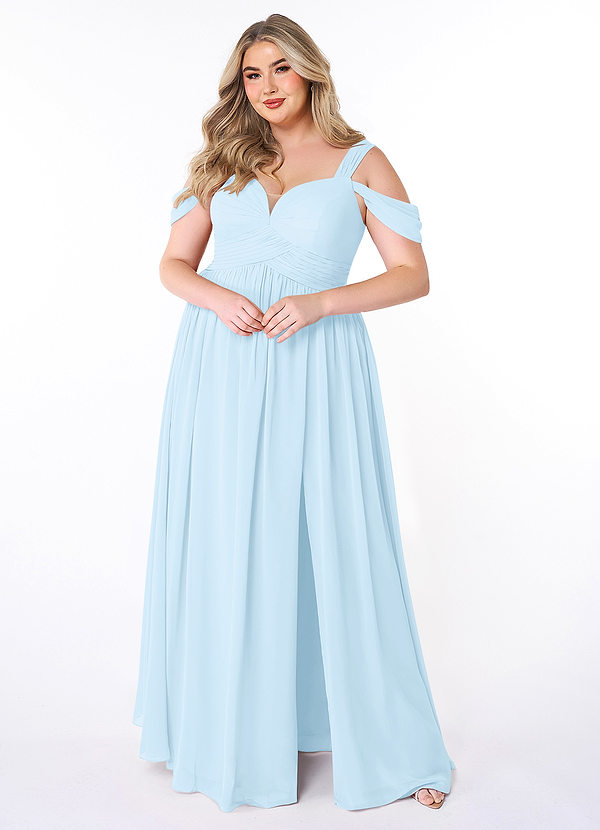 Azazie Lianne Bridesmaid Dresses Sky Blue A-Line Off the Shoulder Chiffon Dress image1