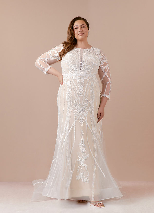 Azazie Yoki Wedding Dresses Diamond White Ecru Mermaid Scoop Tulle Dress image1