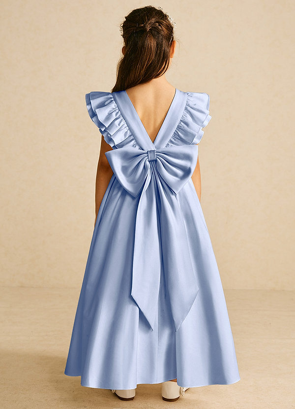 Azazie Piglette Flower Girl Dresses Ice A-Line Bow Matte Satin Dress image1