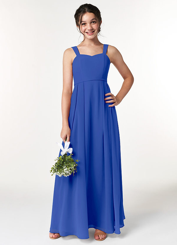 Azazie Simoan Junior Abito A-Line in Chiffon Scollo a Cuore Blu Reale image1
