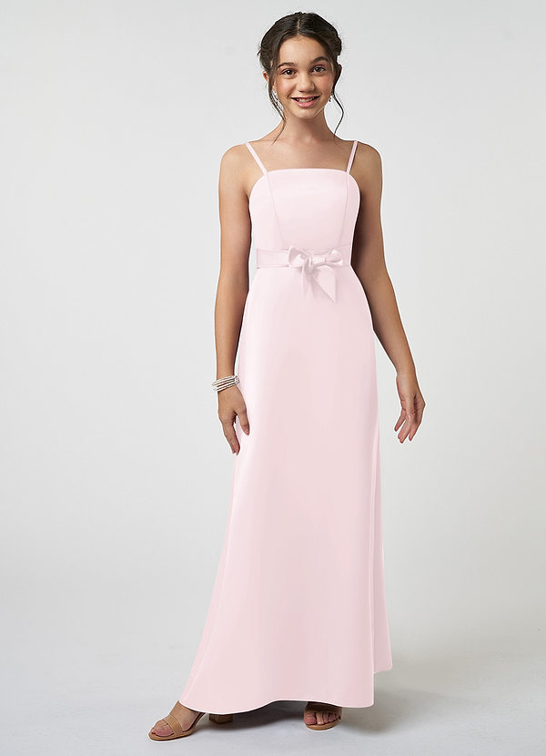 Azazie Anina Vestido de Rosa Rubor de Satin Mate de Acampanado con Lazo image1