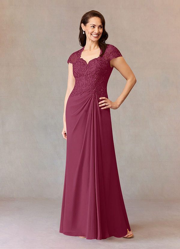 Azazie Junie Mother of the Brides Dresses Mulberry A-Line Lace Chiffon Dress image1