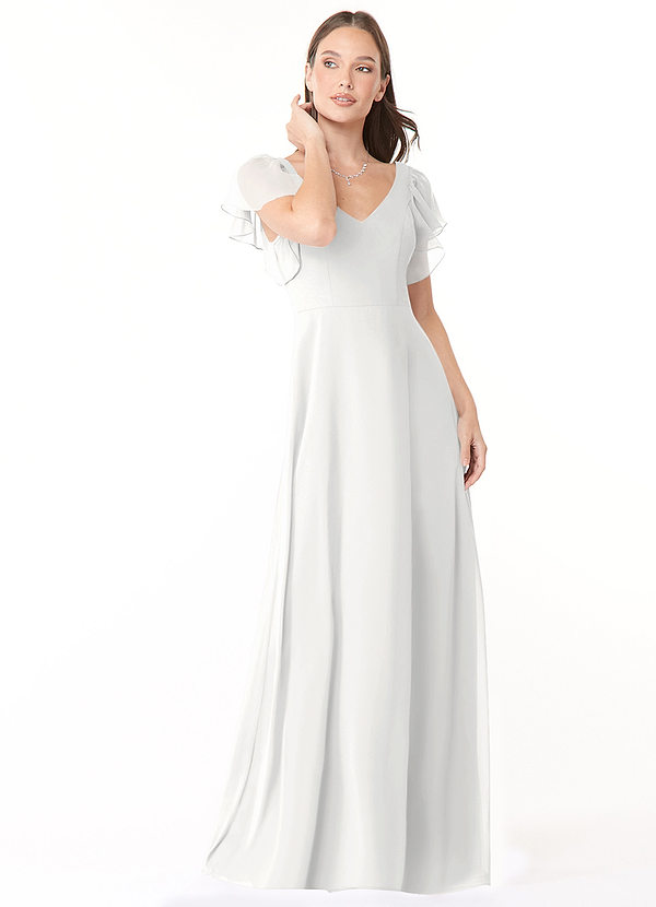 Azazie Syenna Bridesmaid Dresses White A-Line Ruched Chiffon Dress image1