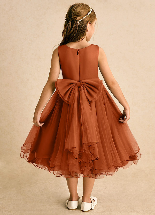 Azazie Lass Flower Girl Dresses Burnt Orange A-Line Bow Tulle Dress image1