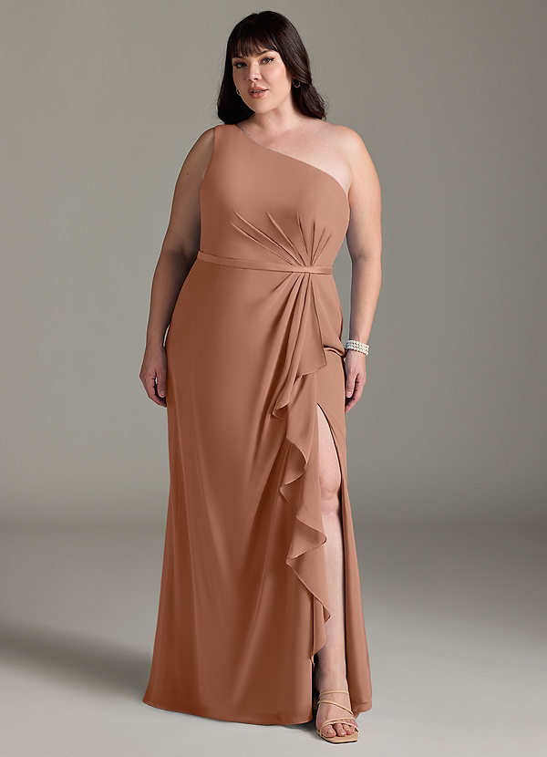 Azazie Liza Bridesmaid Dresses Bronzer Mermaid One Shoulder Chiffon Dress image1