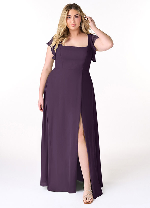Azazie Bondi Bridesmaid Dresses Plum A-Line Ruffled Chiffon Dress image1