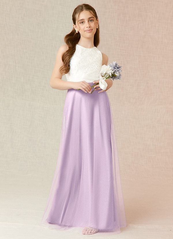 Azazie Albertine Junior Frosted Lilac A-Line Lace Chiffon Dress image1