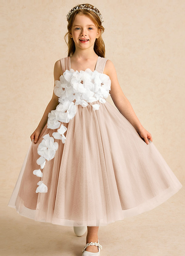 Azazie Dovey Abiti da Ragazza di Fiori Abito Principessa in Tulle Fiocco Rosa Inglese image1