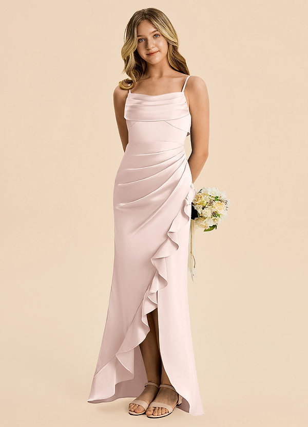 Azazie Mia Junior Robe Sirène en Satin extensible Plissé Rose Pâle image1