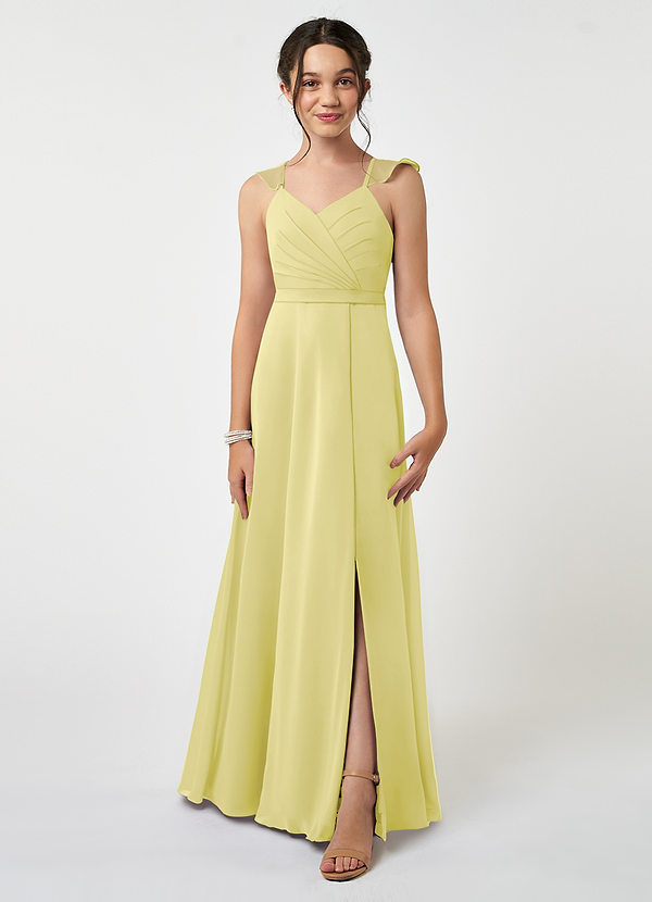 Azazie Emily Junior Robe Trapèze en Mousseline de soie Rayé Sorbet Citron image1