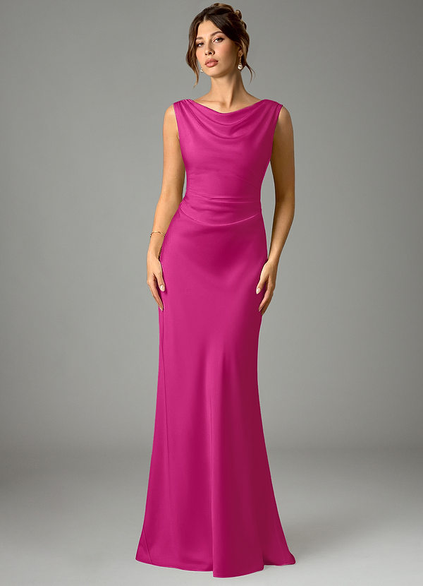 Azazie Kieryn Bridesmaid Dresses Fuchsia Mermaid Pleated Stretch Satin Dress image1