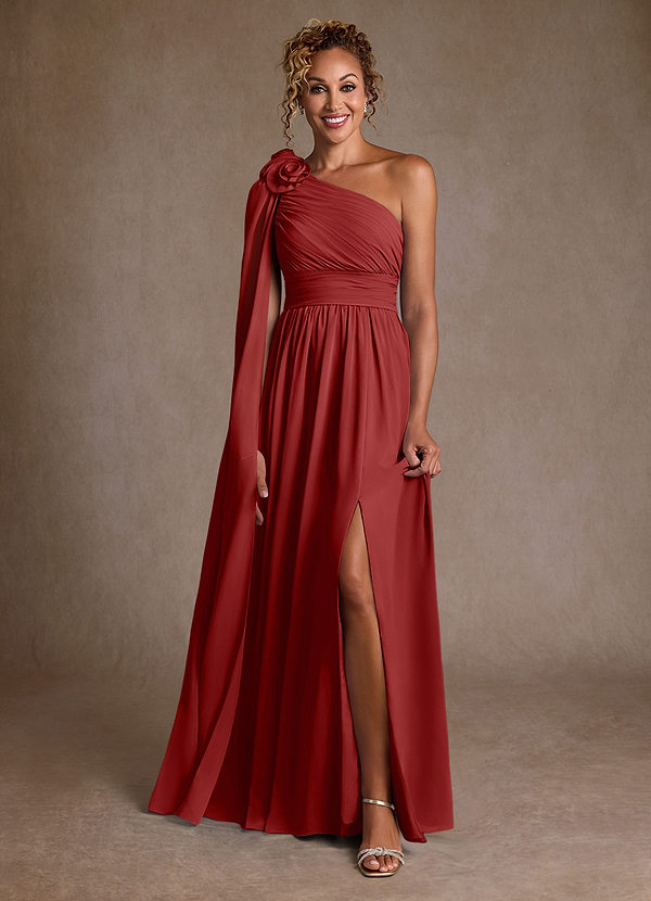Azazie Lancaster Vestidos de Madre de la Novia Vestido de Óxido de Gasa de Corte en A con Hombro unilateral image1