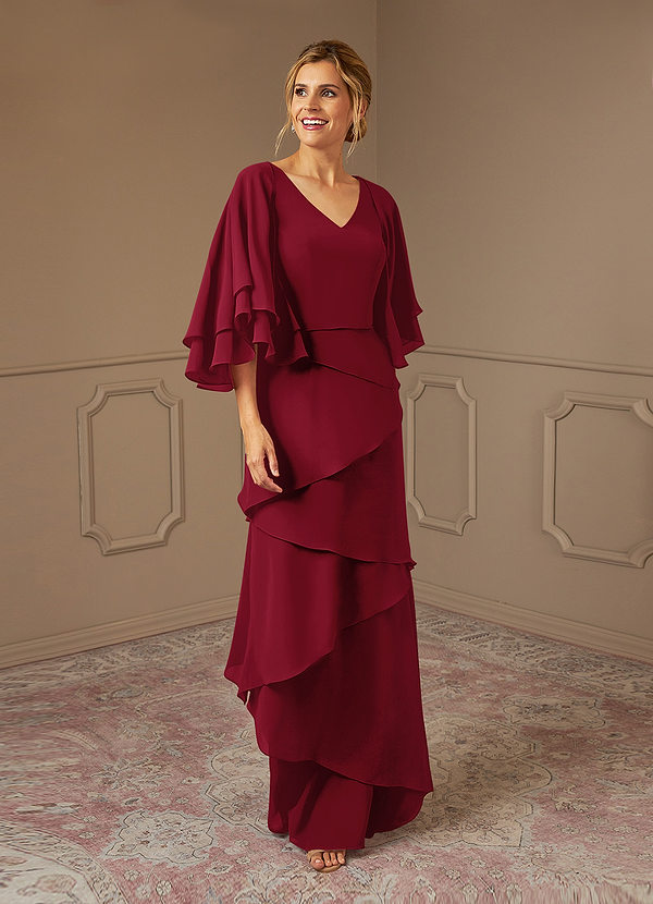 Azazie OHara Mother of the Brides Dresses Burgundy A-Line V-Neck Chiffon Dress image1