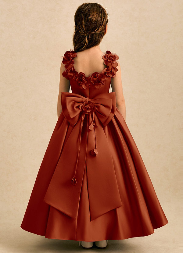 Azazie Eden Flower Girl Dresses Paprika Ball-Gown Pleated Matte Satin Dress image1
