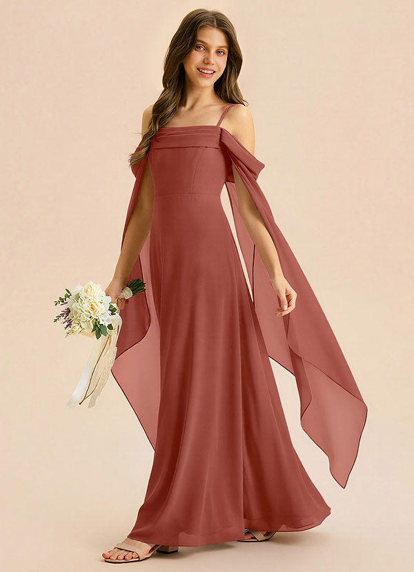 Azazie Moana Junior Auburn A-Line Pleated Chiffon Dress image1