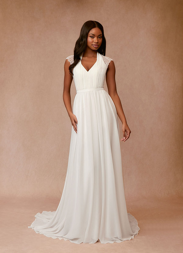 Azazie Cersei Wedding Dresses Diamond White A-Line Pleated Chiffon Dress image1