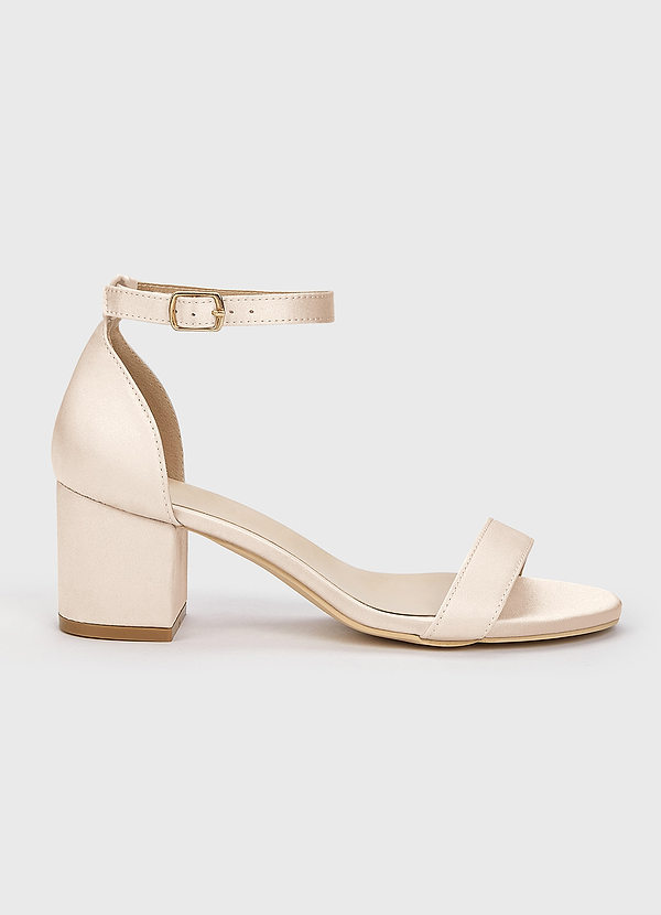 front Matching Color Matte Satin One Strap Buckle Block Heel Sandals