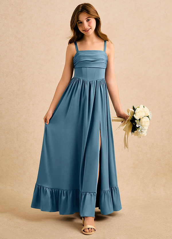 Azazie Maisie Girls Formal Sukienki dla dziewczynek sypiących kwiaty Linia A Marszczony Satyna elastyczna Długość podłogi Sukienka image1