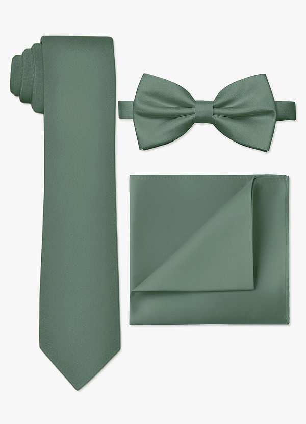 front Matte Satin Skinny Tie & Bow Tie & Pocket Square Set
