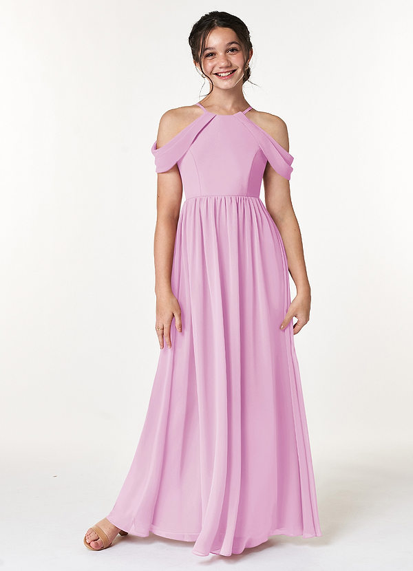 Azazie Seneca Junior Vestido de Rosa Caramelo de Gasa de Corte en A con Vestidos sin tirantes image1