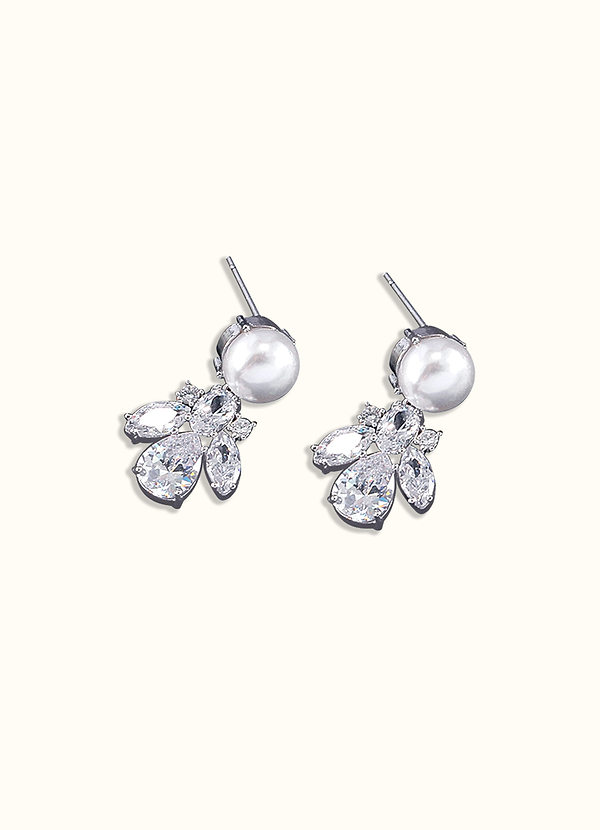 front Crystal And Pearl Earrings