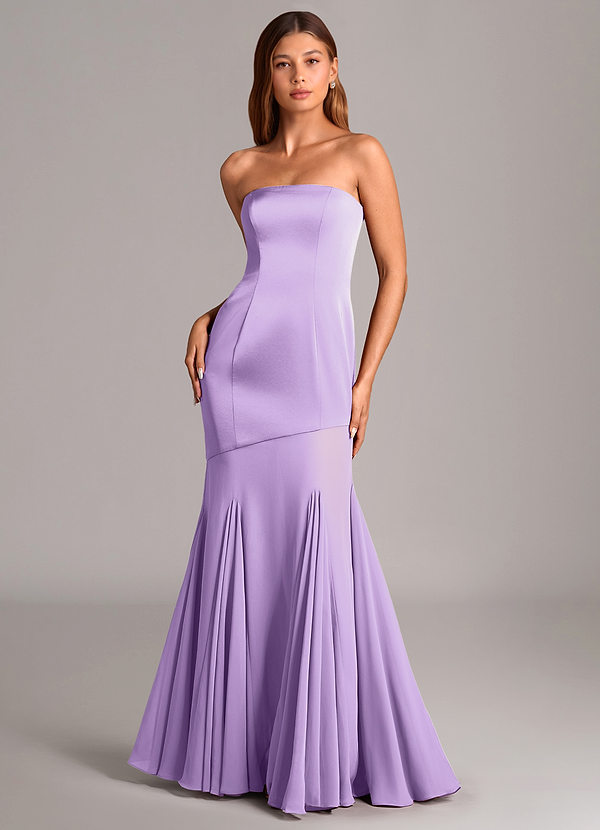 Azazie Uma Robes Demoiselle d'honneur Robe Sirène Convertible en Mousseline de soie Sans bretelles Lilas image1