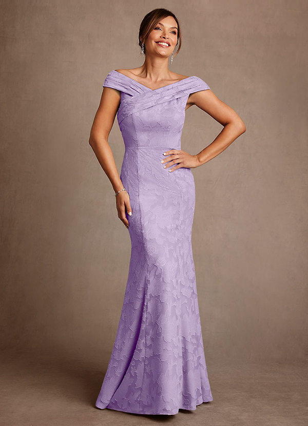 Azazie Aberdeen Vestidos de Madre de la Novia Vestido de Lila de Devorado Floral de Corte Recto con Plisado image1