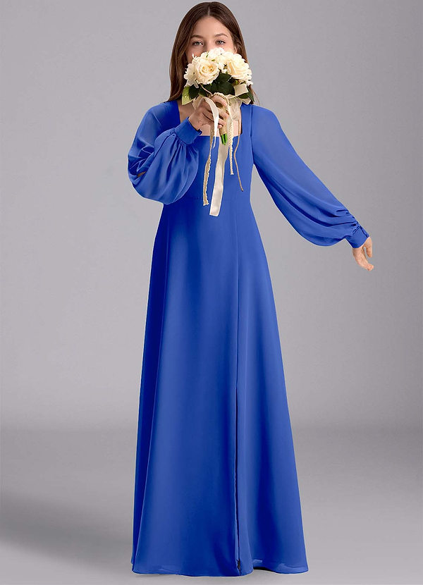 Azazie Bondi Junior Robe Trapèze en Mousseline de soie Blouson Bleu Roi image1