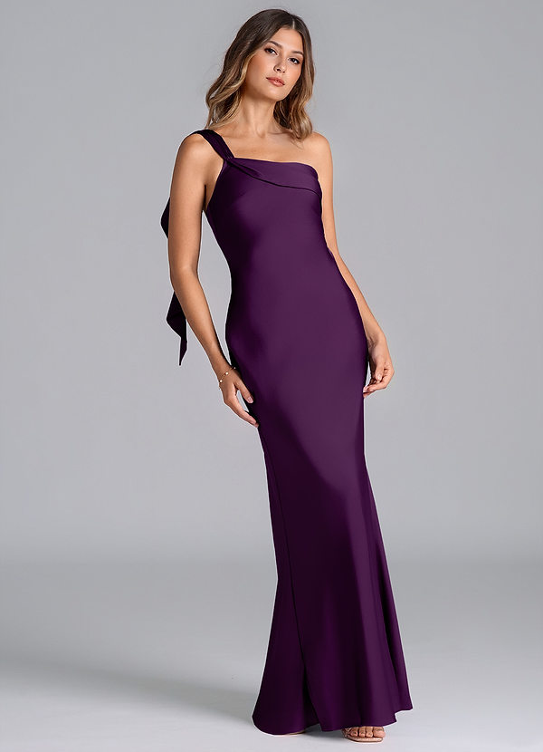 Azazie Driea Bridesmaid Dresses Grape Mermaid One Shoulder Stretch Satin Dress image1