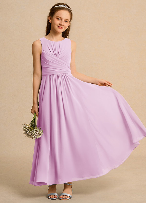 Azazie Ducky Junior Formal Vestidos de Niña de Flores Vestido de Rosa Caramelo de Gasa de Corte En A con Plisado image1