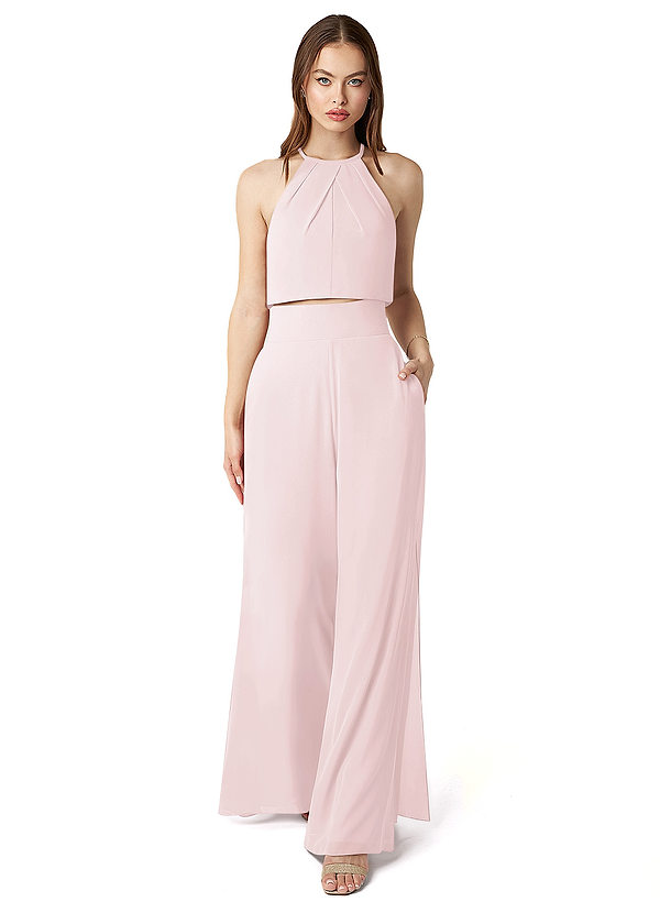 Azazie Kenzi Bridesmaid Dresses Blushing Pink Pleated Chiffon Jumpsuit image1
