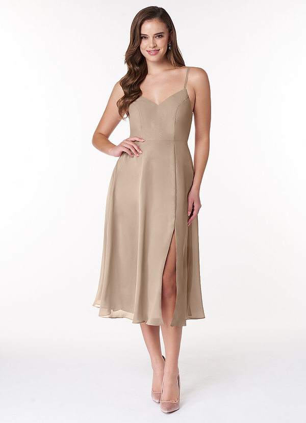 Azazie Clarissa Bridesmaid Dresses Taupe A-Line V-Neck Chiffon Dress image1