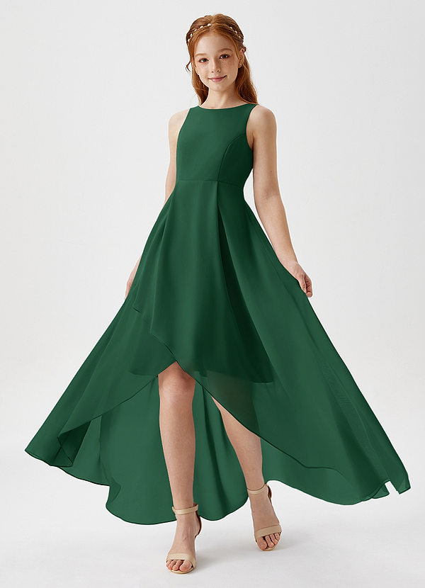 Azazie Lizette Junior Dark Green A-Line Pleated Chiffon Dress image1