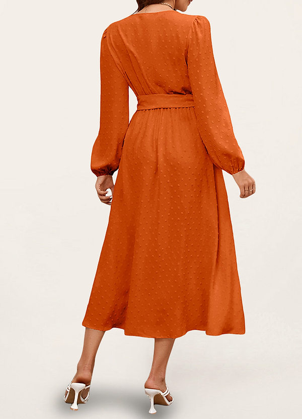 back Fairmount Orange Swiss Dot Long Sleeve Midi Dress