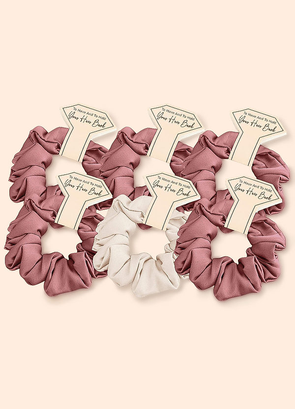 front Matchande Färg Sex-Delad Blandad Färg Brudtärna Stretch Satin Vanlig Storlek Scrunchie Set
