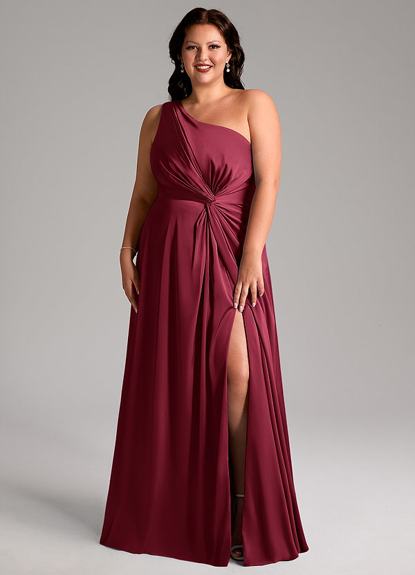 Brooke Bridesmaid Dresses Burgundy A-Line One Shoulder Stretch Satin Dress image1