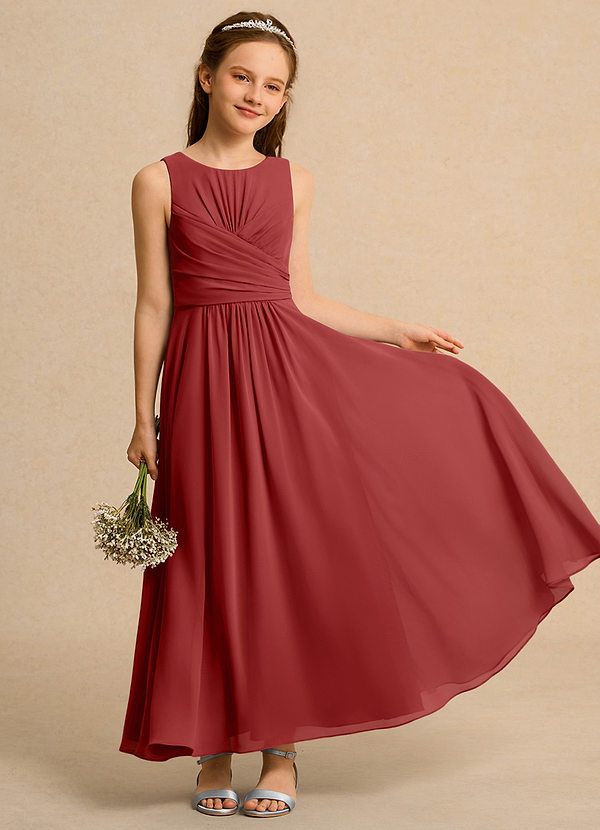 Azazie Ducky Girls Formal Vestidos de Niña de Flores Vestido de Óxido de Gasa de Corte en A con Plisado image1