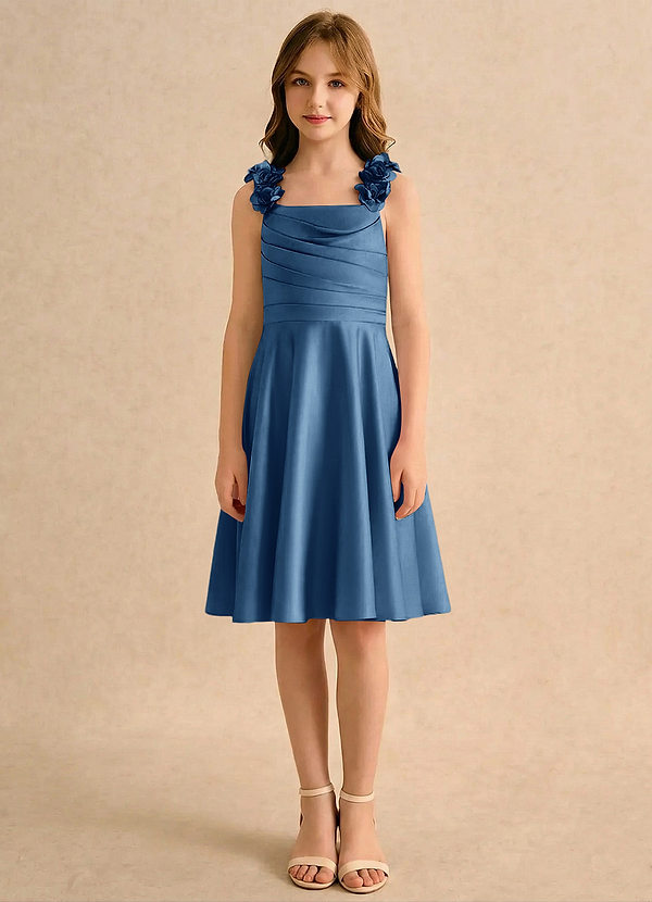 Azazie Resa Girls Formal Kukkaistyttöjen mekot A-linja Pliseerattu Matta satiini Polvipituinen Pukeutua image1