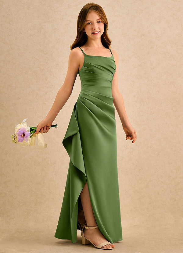 Azazie Cannoli Girls Formal Flower Girl Dresses Juniper A-Line Pleated Stretch Satin Dress image1
