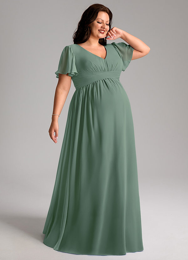 Azazie Verna Maternity Bridesmaid Dresses A-Line V-Neck Ruched Chiffon Floor-Length Dress image1