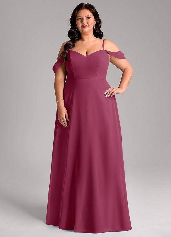 Azazie Marley Bridesmaid Dresses Mulberry A-Line Off the Shoulder Chiffon Convertible Dress image1