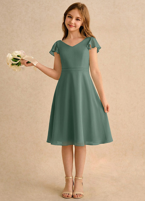 Azazie Narin Girls Formal Blumenkinder Kleider A-Linie mit ärmel Chiffon Kleid Eukalyptus image1