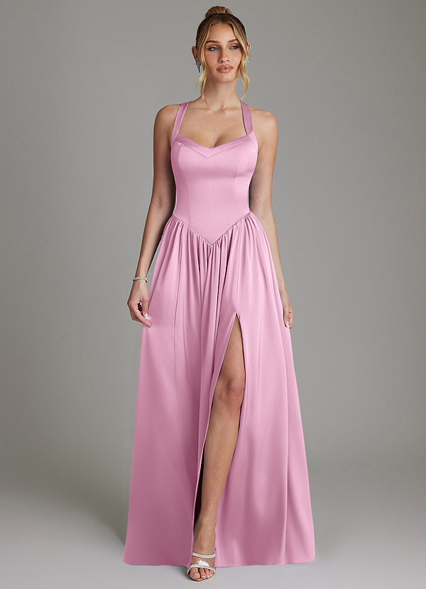 Azazie Francis Brautjungfernkleider A-Linie Korsett Stretch-Satin Kleid Bonbonrosa image1