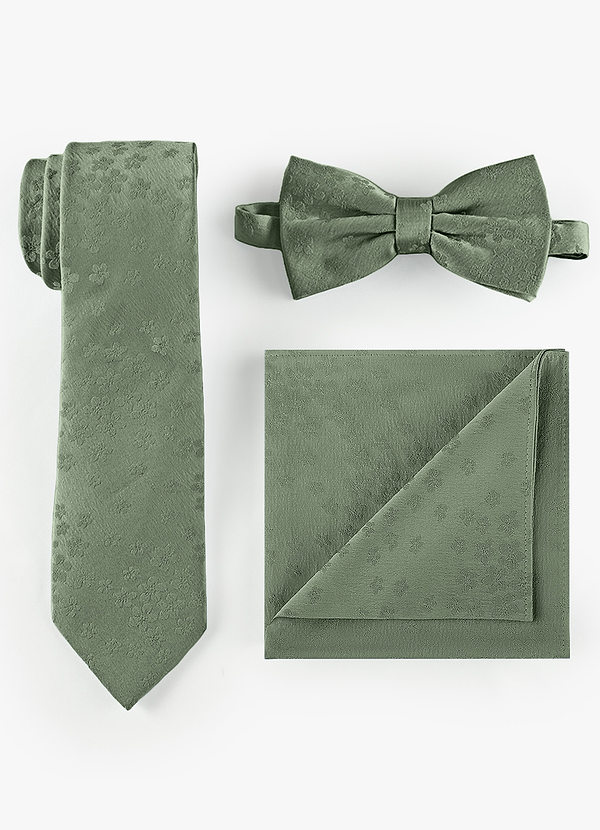 front Conjunto de corbata fina, pajarita y pañuelo de bolsillo en jacquard