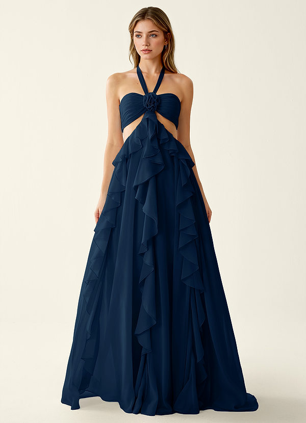 Gelsomina Marina Militare Abito da ballo a trapezio in chiffon con fiori 3D e volant image1