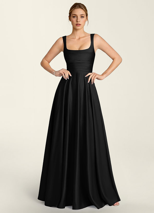 Margot Black Satin Corset A-line Dress image1