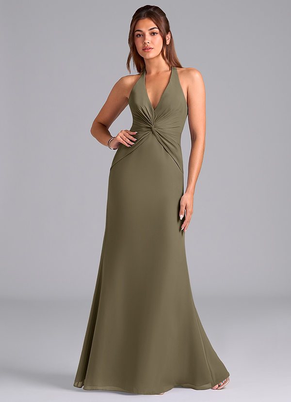 Azazie Valerie Vestidos Dama de Honor Vestido de Verde Sauce de Gasa de Corte Sirena con Plisado image1