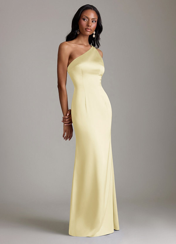 Azazie Voni Abiti da Damigella Abito Sirena in Raso Elasticizzato Monospalla Sorbetto Al Limone image1