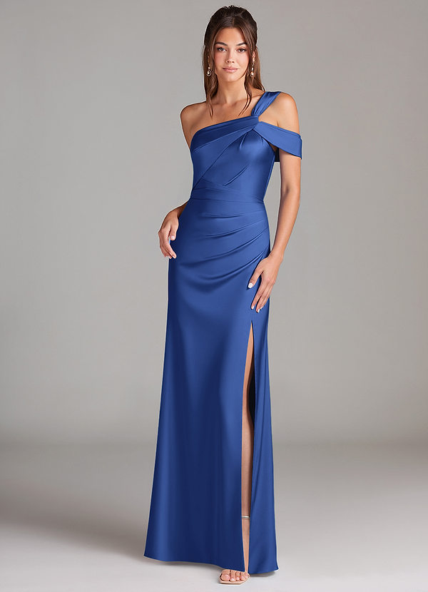 Azazie Wynter Vestidos Dama de Honor Vestido de Azul Real de Satén Elástico de Corte Recto con Vestidos sin tirantes image1