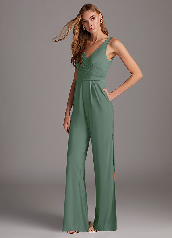 Azazie Ida Vestidos Dama de Honor Eucalipto de Chifón elástico de Mono con Plisado image1